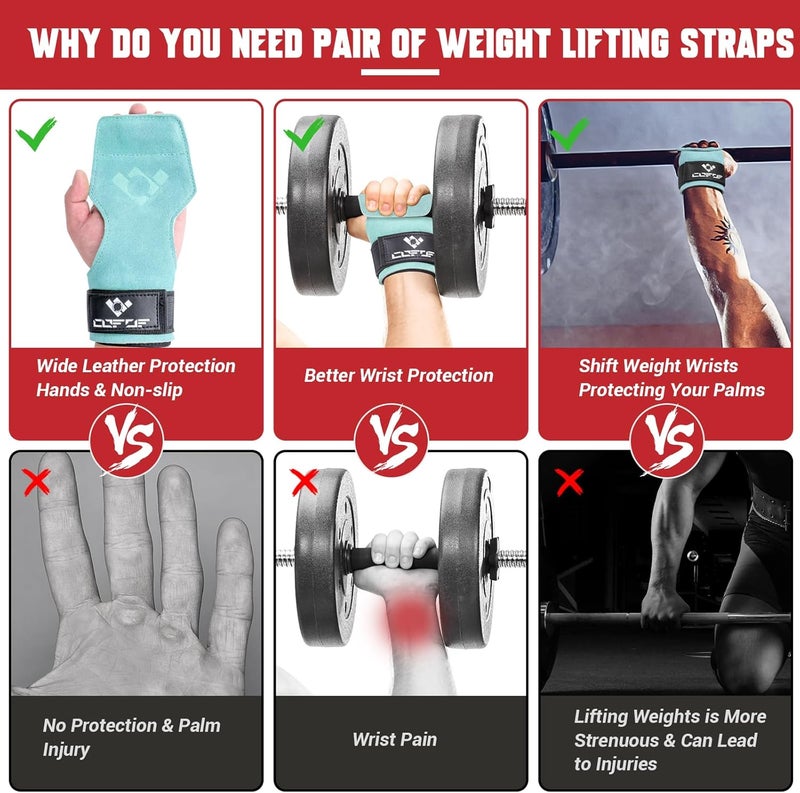 COFOF Weight Lifting Wrist Strap, Double Layer Leather Wrist Strap for Deadlift and Powerlifting, Adjustable Neoprene Padded Gym Workout Lifting Hooks (Pair) - Image 4